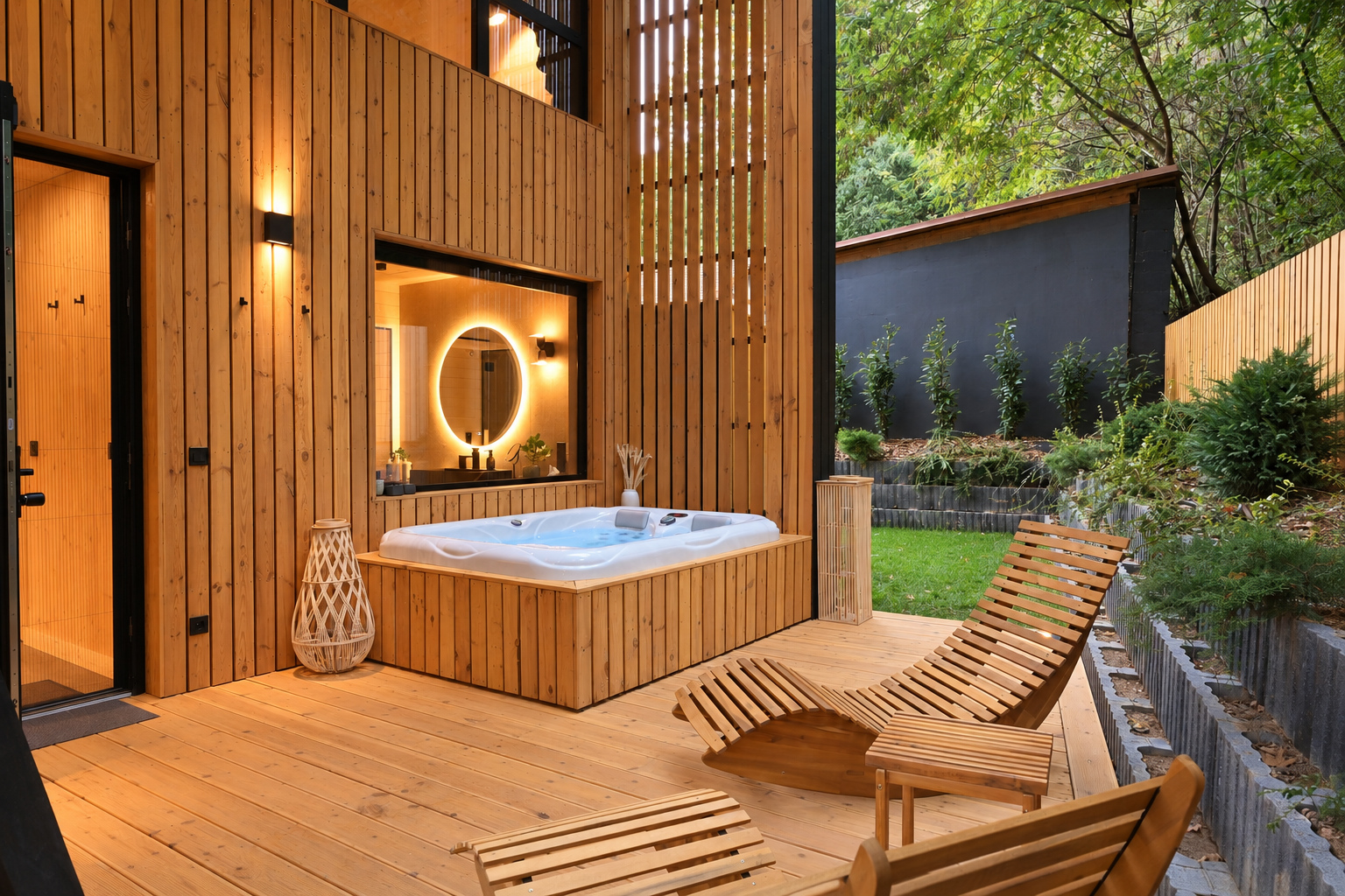 Privát jakuzzi a ZUG fedett teraszán.